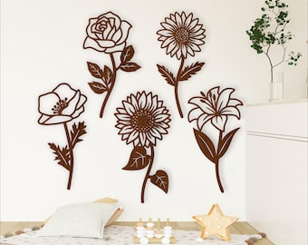 Flower Cutout Wall Art: Laser Cut SVG, CNC Router Files (Digital Download)