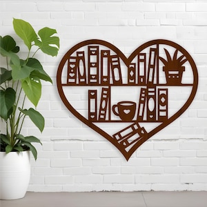 Archivo SVG de arte de pared con forma de corazón para amantes de los libros - Descarga de archivo vectorial - Diseño digital - Arte de pared cortado con láser con temática de libros