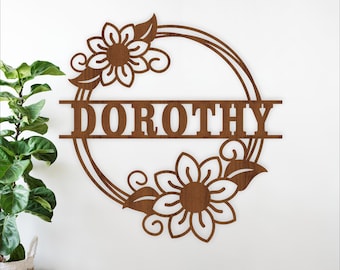 Flower Wreath Name Sign, Floral SVG Laser Cut Template (Digital Download)
