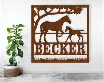 Horse and Foal Name Sign: Laser Cut Template (Digital Download)
