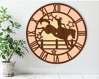 Rodeo wall clock laser cut files, SVG file. vector file ai, cdr, dxf instant download digital design, cut file template