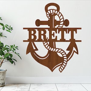 Letrero con nombre de ancla, SVG, arte de pared personalizado con temática náutica, plantilla cortada con láser, descarga instantánea, archivo vectorial Ai, Cdr, Dxf