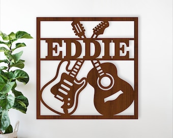 Guitars Name Sign: Laser Cut personalized Music Decor SVG Template (Digital Download)
