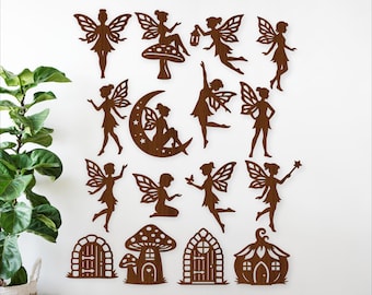 Fairy SVG Bundle 16 Laser Cut - Fairy Silhouette Cutouts - Mushroom House Door (digital download)