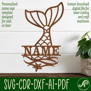 Mermaid Tail Name Sign SVG Template: Laser Cut Personalized Ocean Decor ...