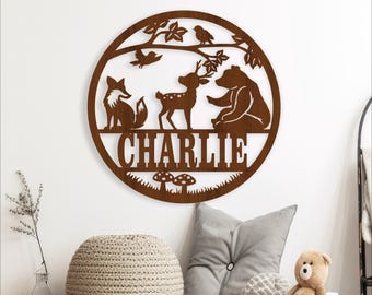 Woodland Animal Name Sign laser cut Template: Nursery Decor SVG (Digital Download)