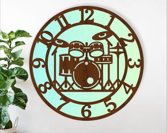 Drum Kit Wall Clock SVG: Musical Laser Cut Design (digital download)