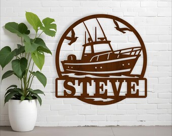 Fishing Boat Name Sign SVG: Laser Cut Wall Art (Digital Download)