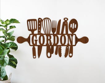 Cooking Name Sign - Kitchen Utensils Personalized Laser Cut Template (Digital Download)