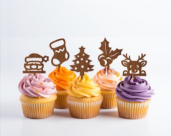 Christmas Cupcake Toppers: 12 Laser Cut Designs (Digital Download)