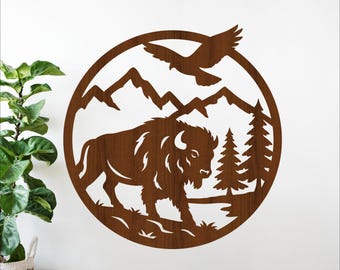Bison Wall sign SVG | American Wildlife Laser Cut | Bison home decor (Digital download)