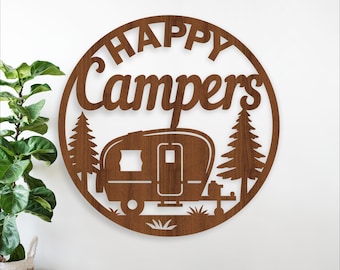 Happy Camper Caravan Wall Sign SVG Laser Cut File Camping  Home Decor (Digital Download)