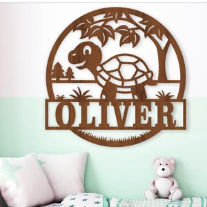 Schildkröte Namen Zeichen, Schildkröte Kinderzimmer Dekor Zeichen, Laser geschnitten Vorlage, sofortiger Download Vektor Ai, Cdr, Dxf