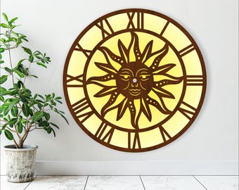 Sun wall clock laser cut files SVG (Digital Download)