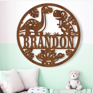 Lindo letrero con nombre de dinosaurio, diseño de descarga digital, plantilla cortada con láser, descarga instantánea Archivo vectorial Ai, Cdr, Dxf, SVG