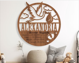 Stork Baby Stats Plaque: Newborn Name Sign Template (Digital Download)