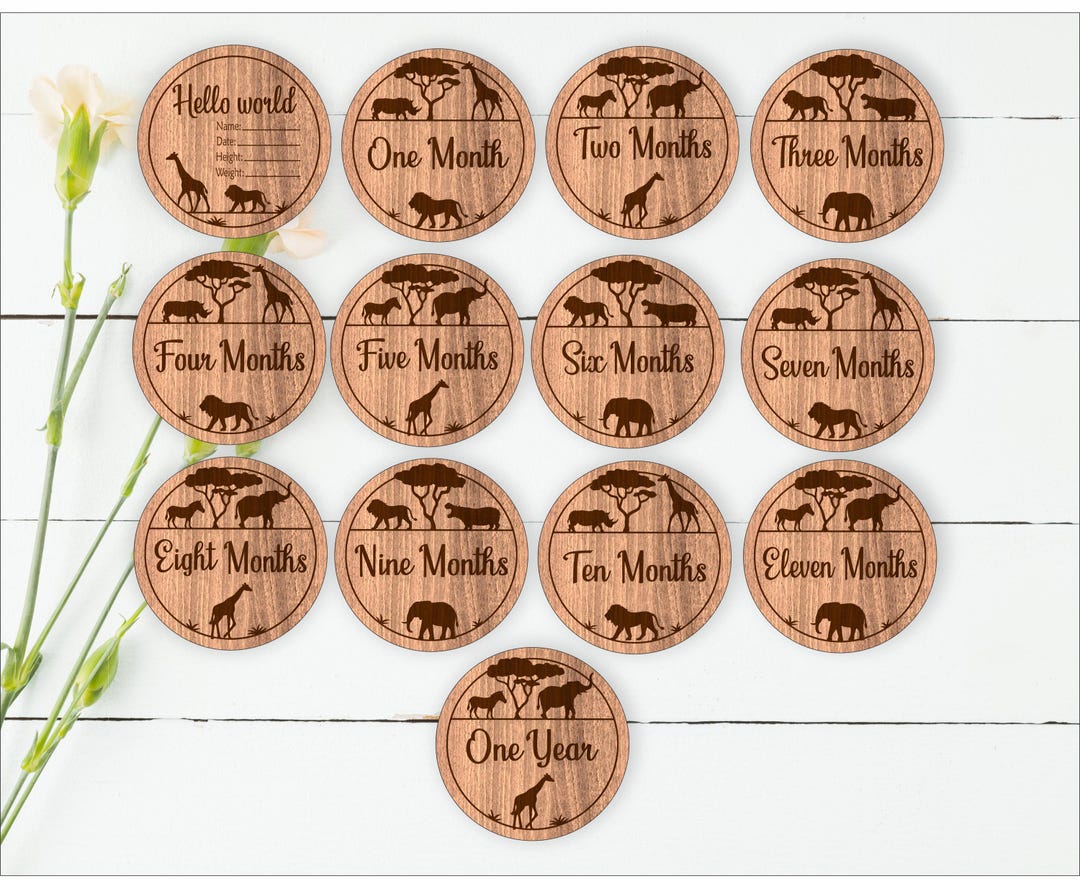 Safari Milestone Discs SVG Files: Laser Cut Wild Animal Theme (digital ...