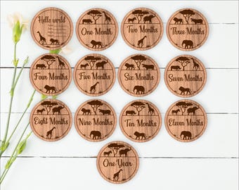 Safari Milestone Discs SVG Files: Laser Cut Wild Animal Theme (Digital Download)