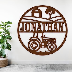 Nom du tracteur signe fichier de coupe numérique, décoration de chambre d'enfant sur le thème de la ferme, art mural en téléchargement immédiat, fichier de coupe en SVG, ai, dxf, pdf et cdr