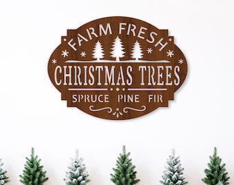 Wandbild „Frische Weihnachtsbäume vom Bauernhof“ (SVG-Datei). Festliche Winter-Laserschnittdatei. Glowforge-Dekoration.