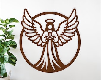 Angel Prayer Wall Art SVG Laser Cut File Round Angel Sign  (Digital Download)