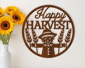Happy Harvest sign SVG laser cut design - Scarecrow Harvest wall decor (Digital Download)