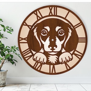 Horloge murale chien teckel fichiers découpés au laser, fichier SVG. fichier vectoriel ai, cdr, conception numérique de téléchargement immédiat dxf, modèle de fichier coupé