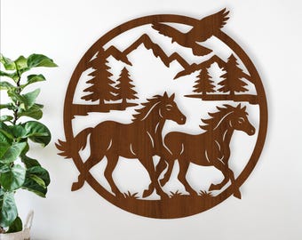 Running horses Wall Art SVG: Horse home decor Laser Cut (Digital Download)