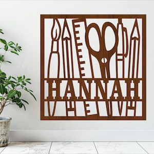 Placa quadrada com nome de artista ou professor, SVG, design temático de arte e desenho, modelo cortado a laser, download instantâneo Arquivo vetorial Ai, Cdr, Dxf