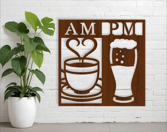 Beer and Coffee Wall Art: Laser Cut AM PM Sign (Digital Download)