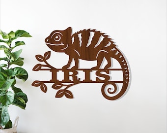 Chameleon Name Sign SVG, Lizard Laser Cut Personalized Wall Art (Digital Download)