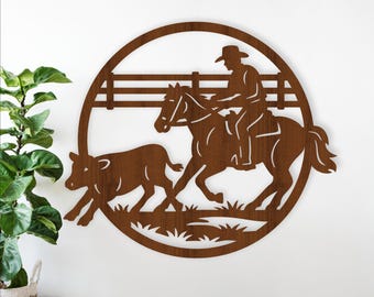 Horse Cutting with cow Wall sign SVG: Western Laser Cut (Digital Download)