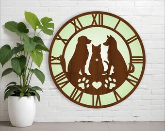 Cat and Dogs clock laser cut SVG files (digital download)