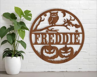 Halloween and owl name sign- Laser cut file SVG personalized fall home decor sign
