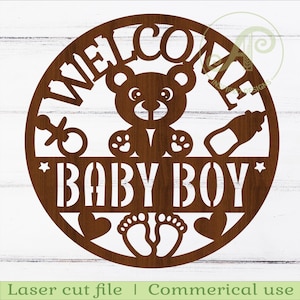 Arte de pared de bienvenida para bebé, archivo SVG, archivo vectorial ai, cdr, dxf, descarga instantánea, diseño digital, corte láser, arte de pared con tema de baby shower