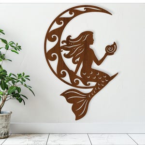 Art mural sirène dans la lune, fichier SVG. fichier vectoriel ai, cdr, conception numérique de téléchargement immédiat dxf, découpé au laser, art mural thème fantastique