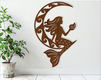 Mermaid in the moon wall art, SVG file. vector file ai, cdr, dxf instant download digital design, laser cut, wall art Fantasy theme