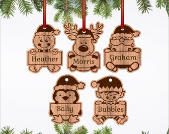 Christmas shape laser cut engrave ornaments -SVG festive personalized decorations (digital download)