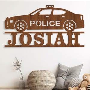 Modèle découpé au laser pour le nom de la voiture de police, suspension de porte ou de mur, svg, ai, cdr, dxf pdf, téléchargement immédiat, nom de véhicule de sauvetage