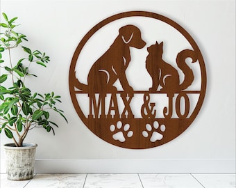 Pet Name Sign SVG: Cat and Dog Door Hanger Template (Digital Download)