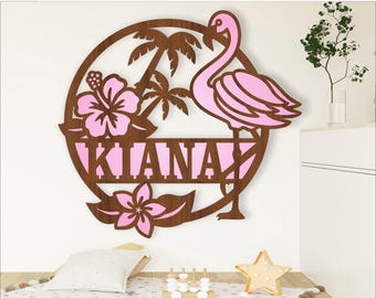 Flamingo Name Sign: Laser Cut Wall Decor Template (Digital Download)