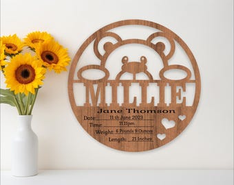 Teddy Bear Baby Stats Birth Plaque SVG Template (Digital Download)