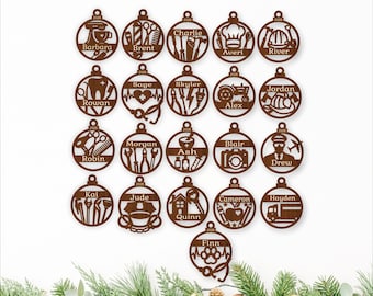 SVG-Bundle mit Berufsmotiven für Weihnachtsschmuck, lasergeschnittene Arbeiter-Ornamente, personalisierbare Namensdateien für Weihnachtsdekorationen