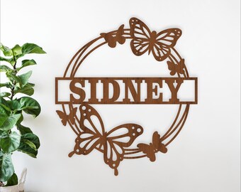 Butterfly Wreath Name Sign SVG - Butterflies Personalized Laser Cut Wall Art (Digital Download)