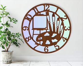 Artist wall clock laser cut files, SVG file. vector file ai, cdr, dxf instant download digital design, cut file template