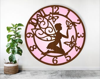 Fairy Butterfly Wall Clock Laser Cut Files: SVG Vector (Digital Download)