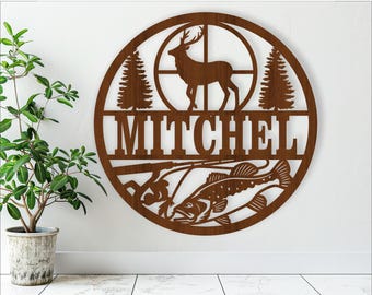 Hunting & Fishing Name Sign: Laser Cut Wall Decor (Digital Download)