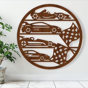 Raceauto's kunst aan de muur, SVG-bestand. vectorbestand ai, cdr, dxf instant download digitaal ontwerp, lasergesneden, kunst aan de muur sport racen thema