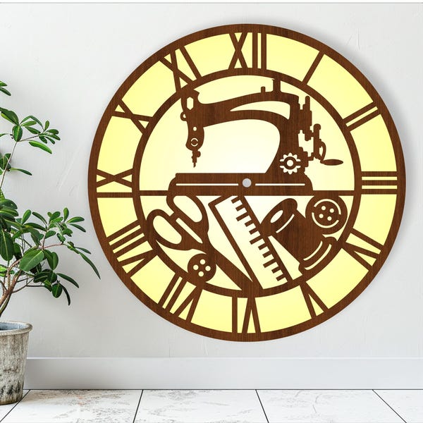Sewing machine wall clock laser cut files SVG (Digital Download)