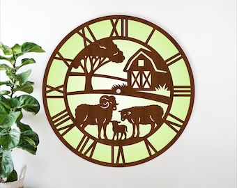 Sheep Farm Wall Clock SVG Bundle laser cut template, Farming Clocks (digital download)